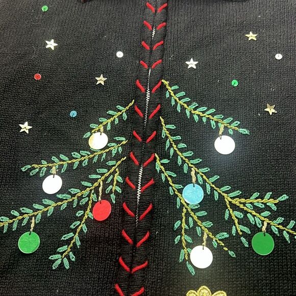 DISIGNERS‎ ORIGINALS STUDIO SWEATER ZIP COLLARED LARGE CHRISTMAS TREE GIFTS VEST - Picture 3 of 10
